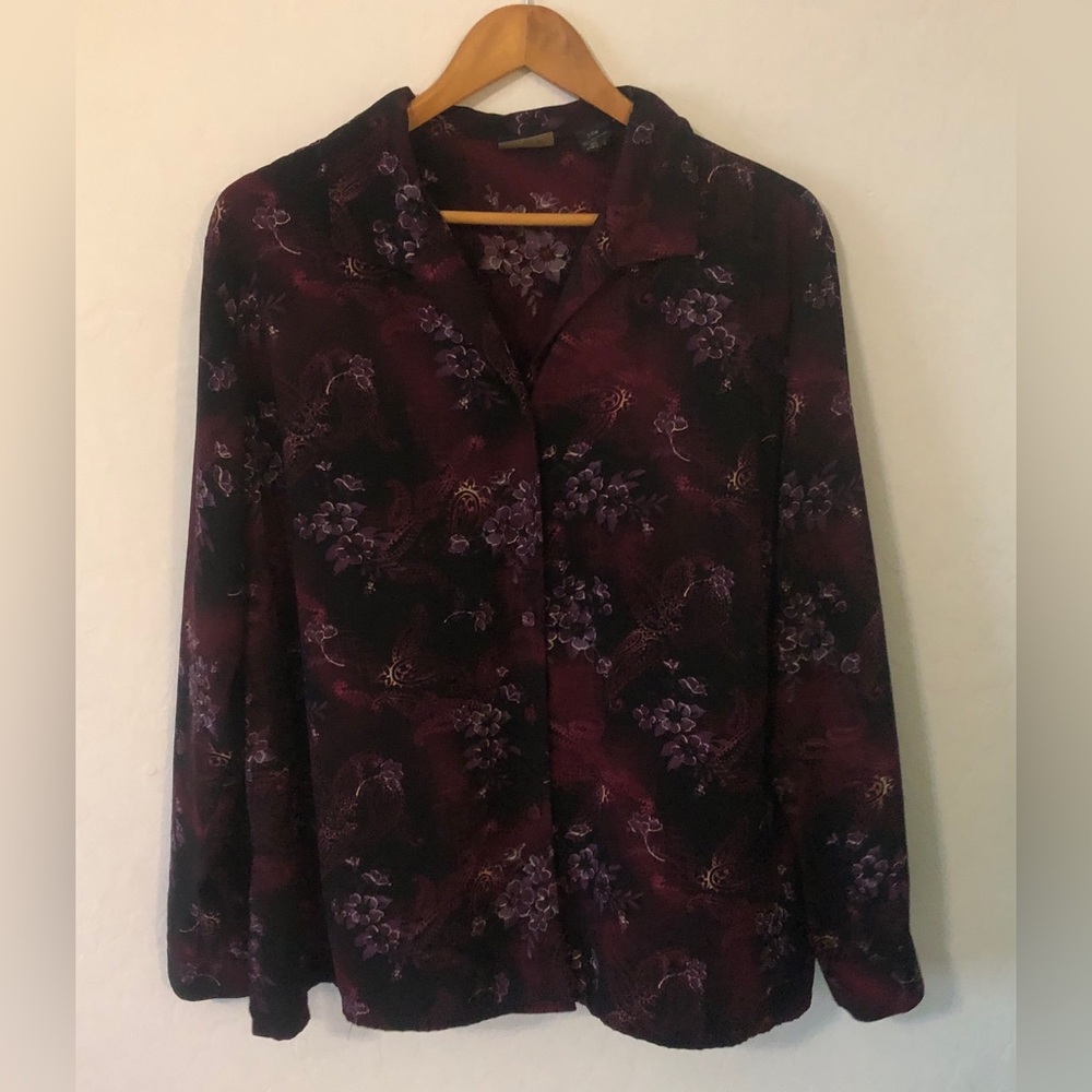 Laura Scott Purple Floral Button Down Shirt